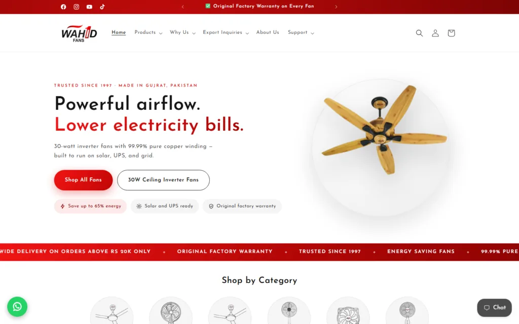 Wahid Fans website designed by Efficient E Solutions